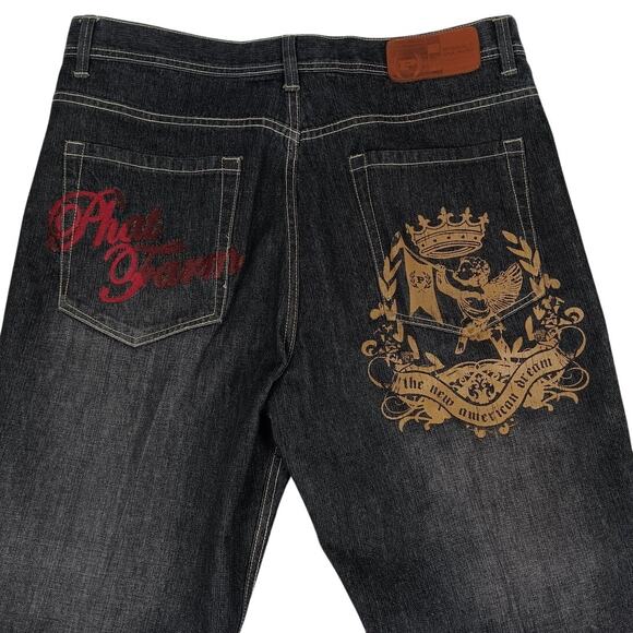 Phat Farm Jeans Vintage Men 36X33 Black Fade Baggy Wide Leg Hip Hop Skater Dream - Picture 1 of 15